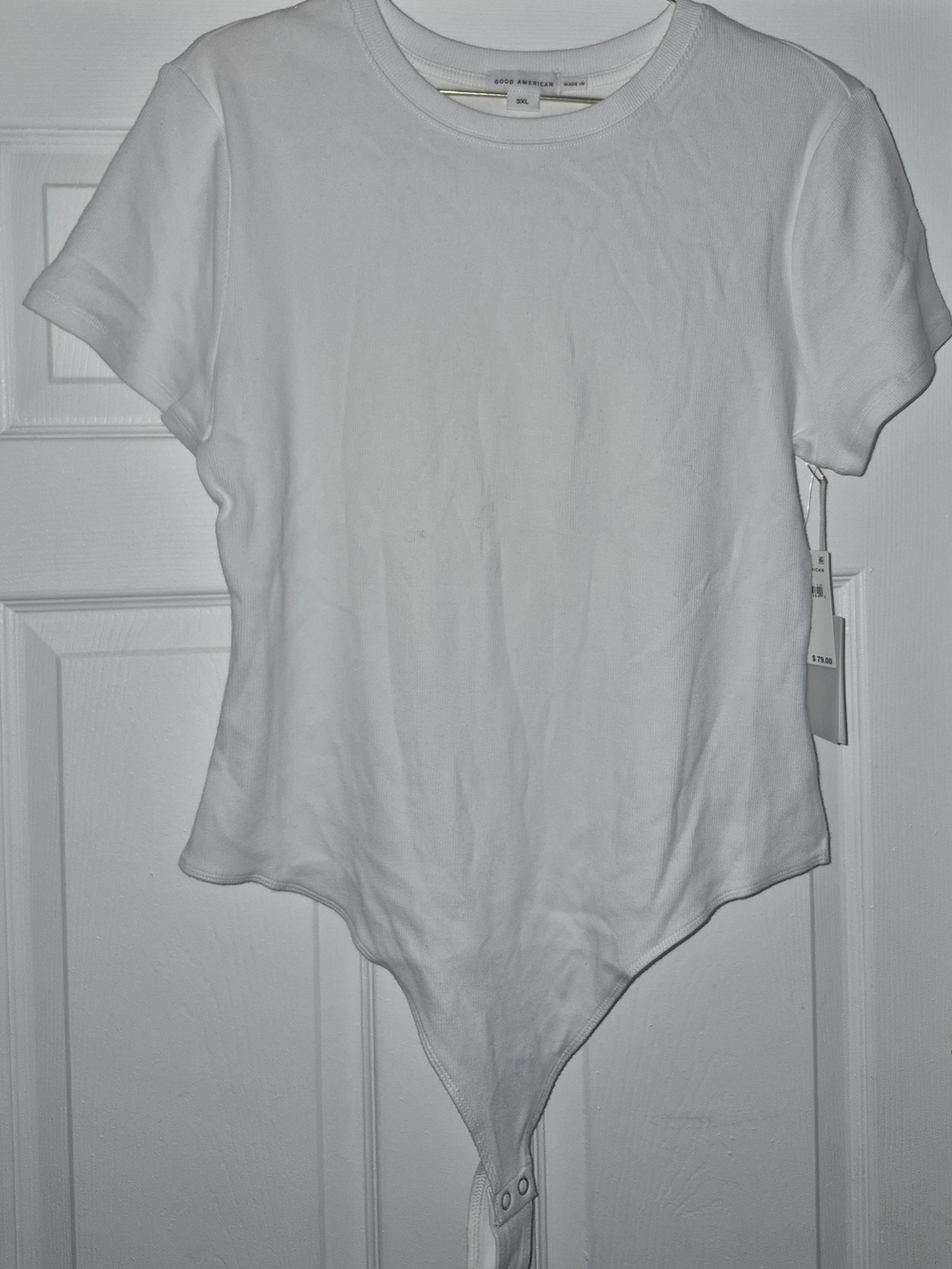 Good American White Short-Sleeve Bodysuit Tee